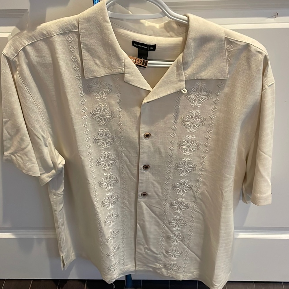 Sacks 5th Ave casual button down short sleeve bowling shirt